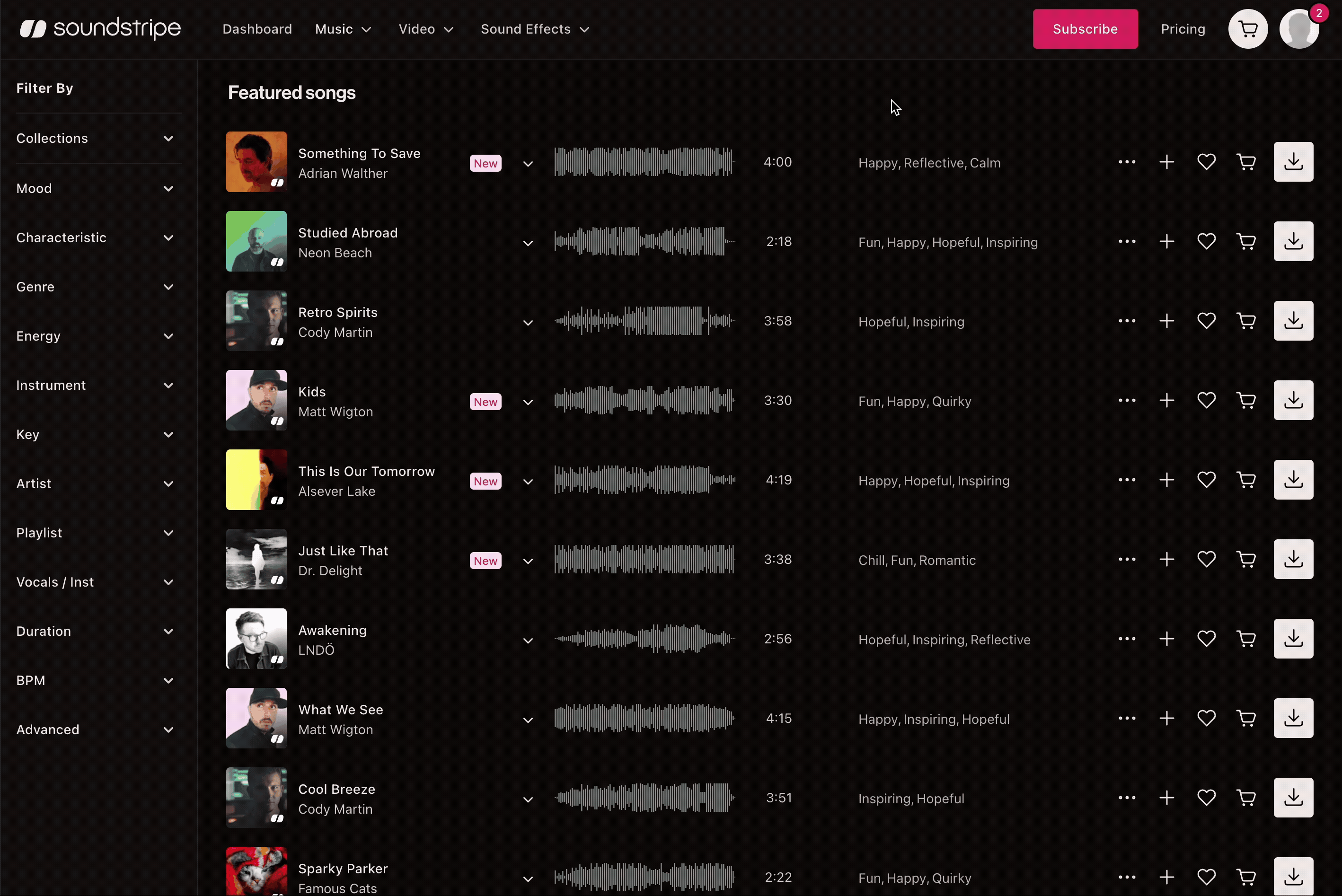 Track list without visible metadata — users had to leave the list to see why a track matched